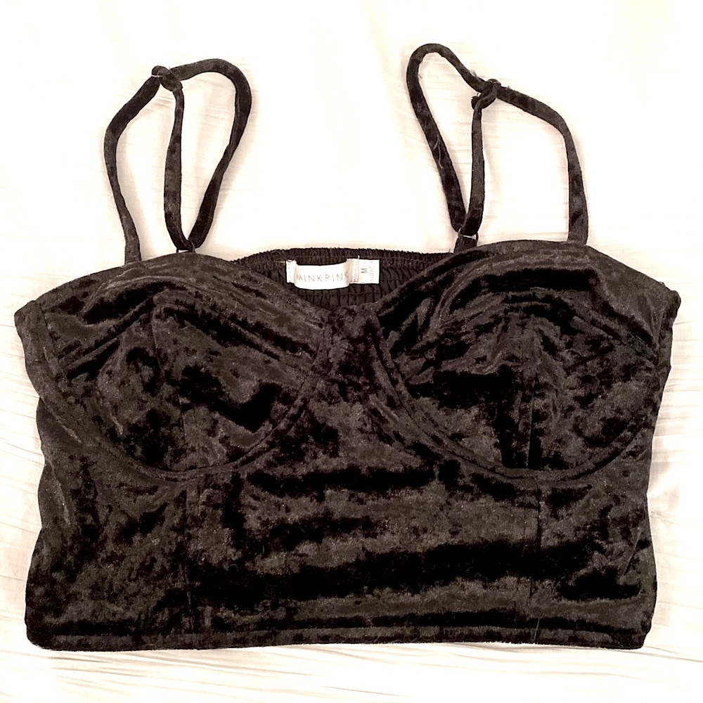 MINKPINK Black Velvet Corset Crop Top